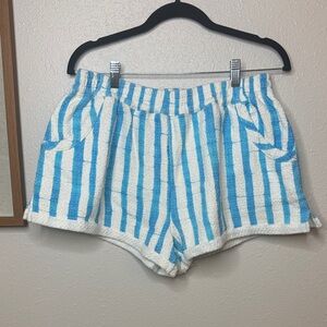 Anthropologie Lilka Blue White Stripe Cotton Terry‎ Cloth Lounge Shorts - Large